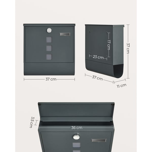 Postkasse, 11x37x37 cm, Antrasitt