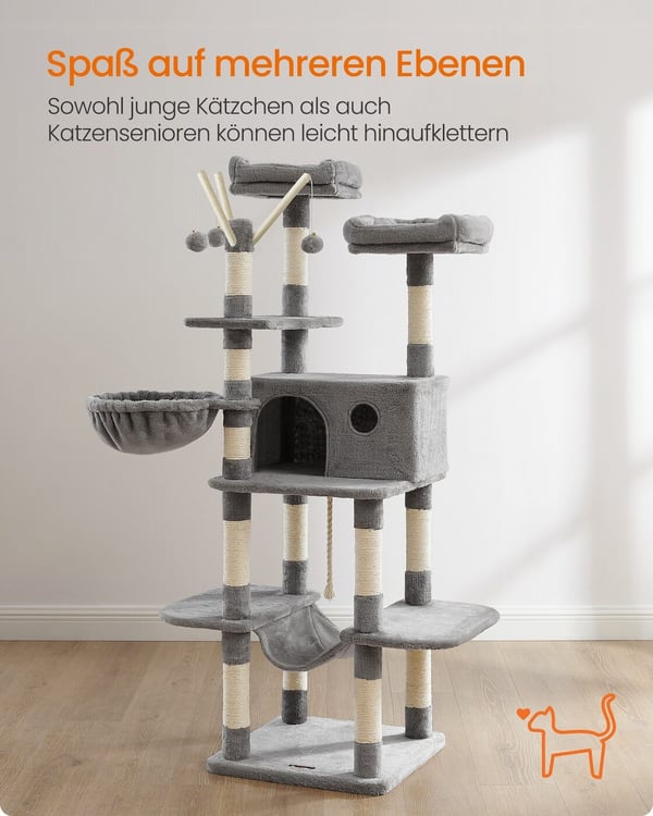 Kattetræ, 50x50x164 cm, Lysegrå