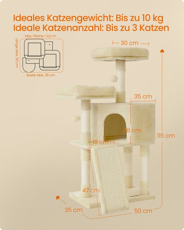 Kattetræ, 50x35x115 cm, Beige