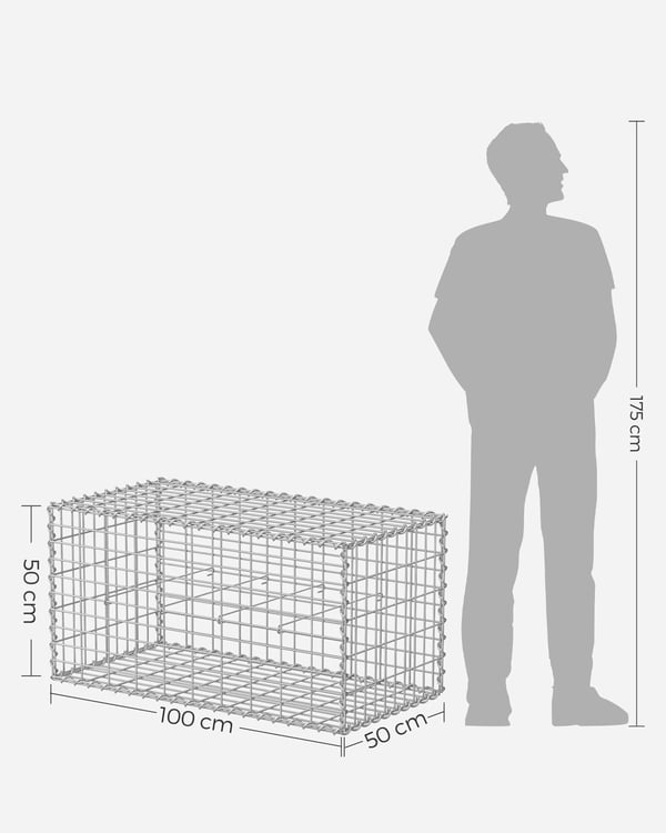Gabion, 100x50x50 cm, Silver