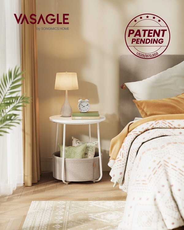 Sidebord, Rund, Hvid Beige