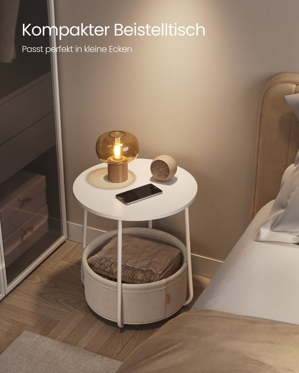 Sidebord, Rund, Hvid Beige