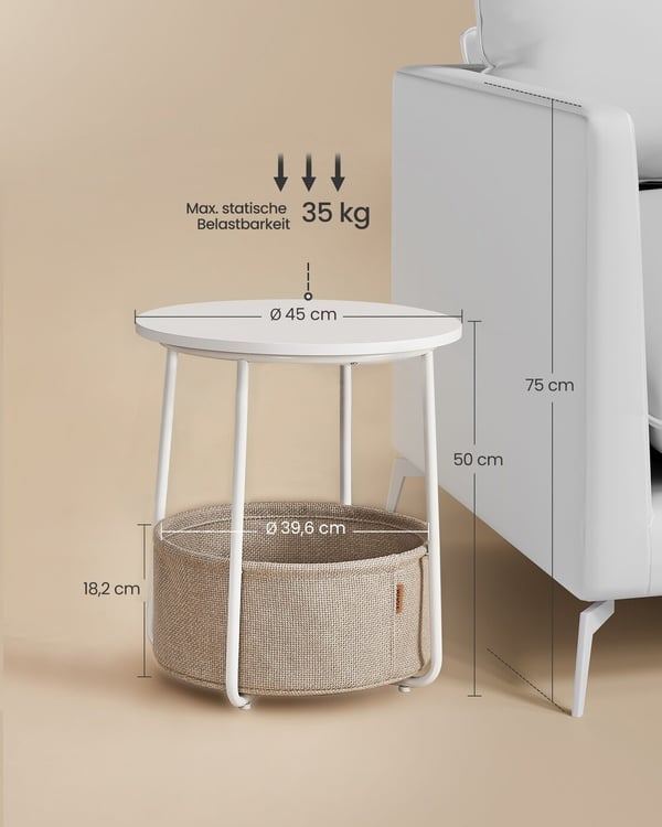 Sidebord, Rund, Hvid Beige