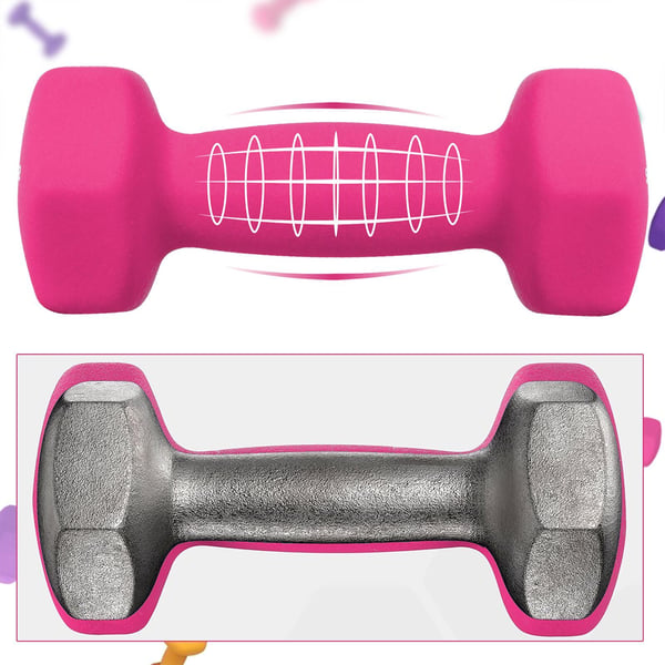 Dumbbellsett, sekskantet med stativ, 13.5x6.5x6 cm, 15x7x6.5 cm, 16x8x7.5 cm, gul