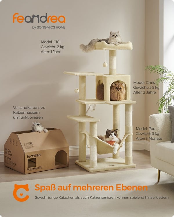 Kattetre, 55x45x143 cm, Beige