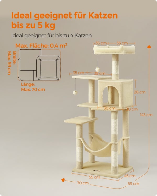 Kattetre, 55x45x143 cm, Beige