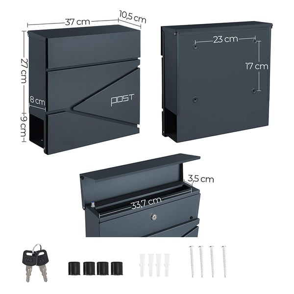Postkasse, 37x10,5x37 cm, Antracit