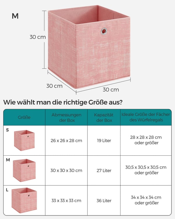Opbevaringskasser, 30x30x30 cm, Pink