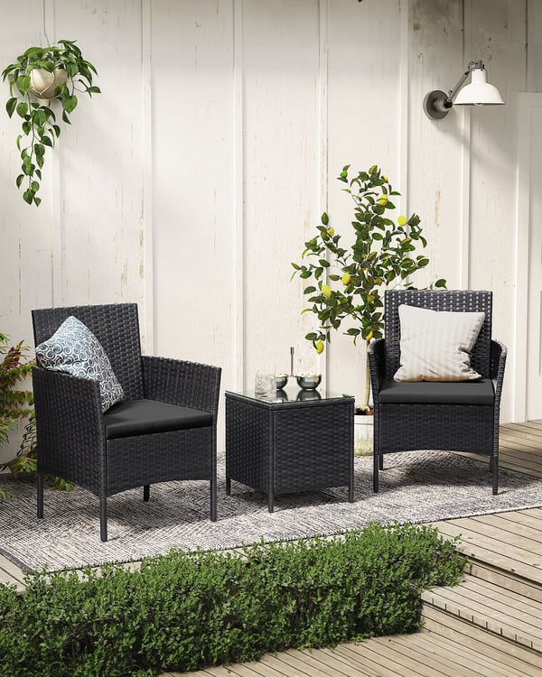 Utemøbelsett, loungesett med bord og 2 stoler, 56,5x54,5x81,5 cm, svart
