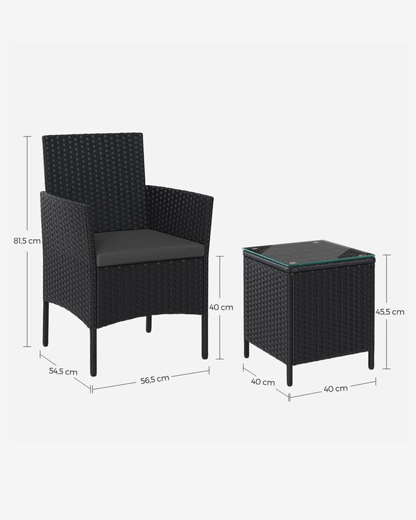 Utemøbelsett, loungesett med bord og 2 stoler, 56,5x54,5x81,5 cm, svart