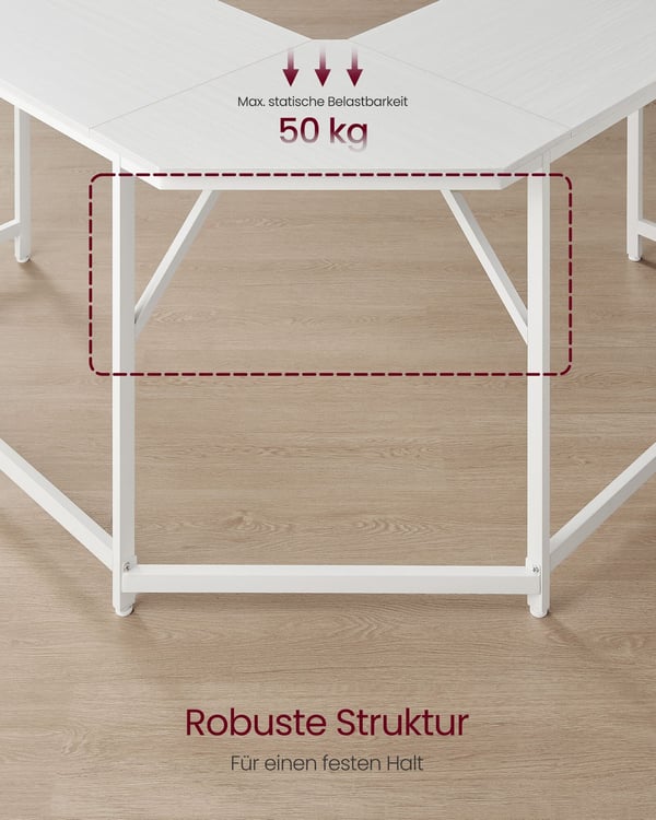 Hjørneskrivebord, 149x149x76 cm, Hvit