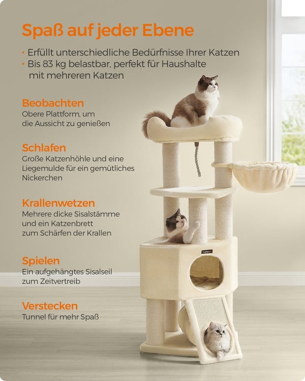 Kattetræ, 50x50x141 cm, Beige