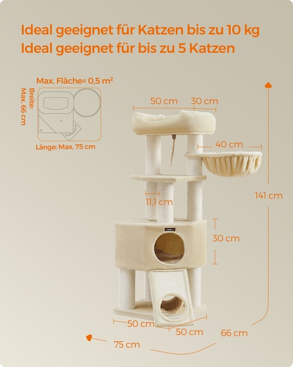 Kattetræ, 50x50x141 cm, Beige