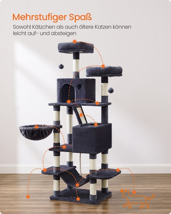 Klatrestativ for katt, 55x45x168 cm, Grå
