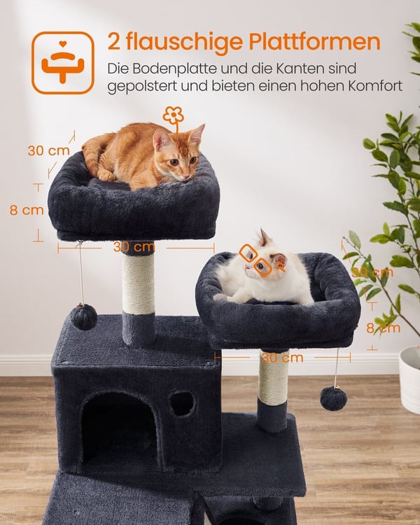 Klatrestativ for katt, 55x45x168 cm, Grå