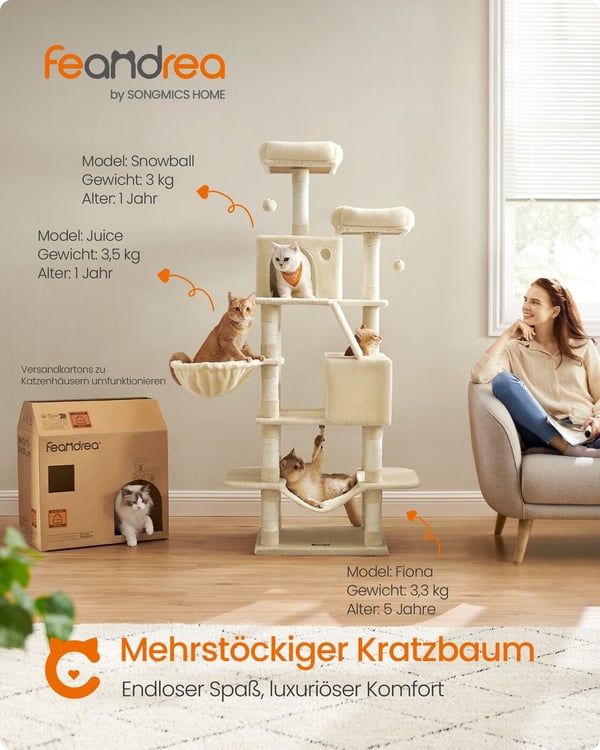 Kattetræ, 55x45x168 cm, Beige