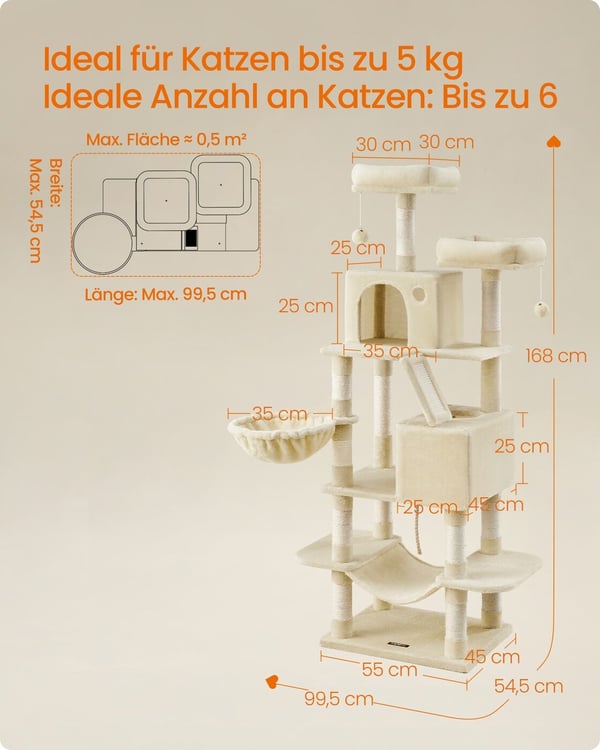 Kattetræ, 55x45x168 cm, Beige
