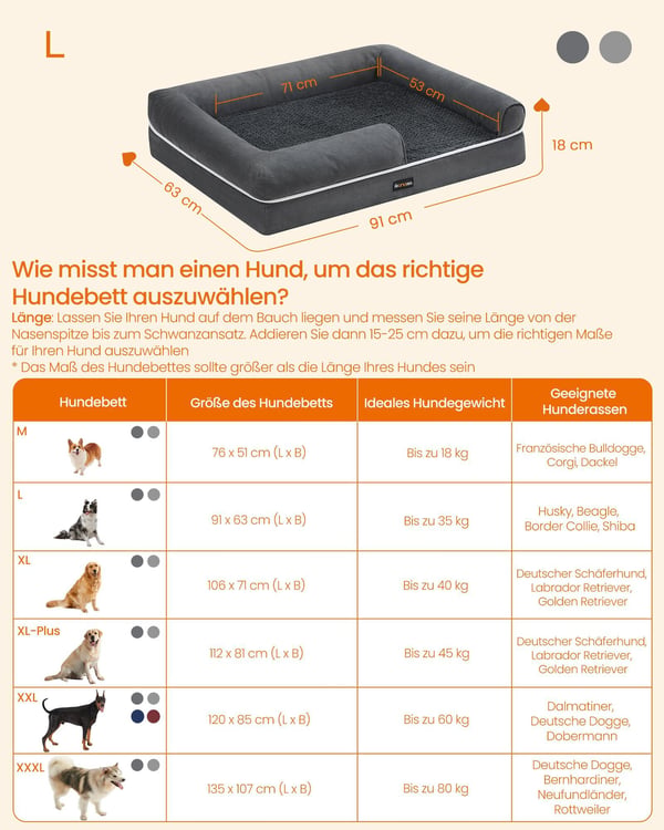 Ortopedisk hundeseng, 91x71x25 cm, mørkegrå