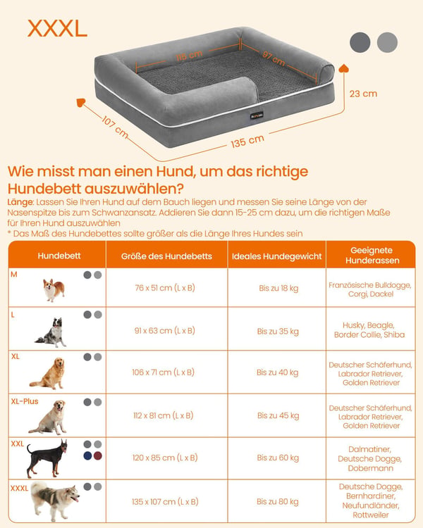 Ortopedisk hundeseng, 91x71x25 cm, lys grå