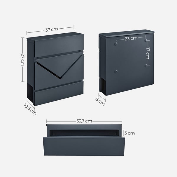 Postkasse, 37x10,5x37 cm, Antrasitt