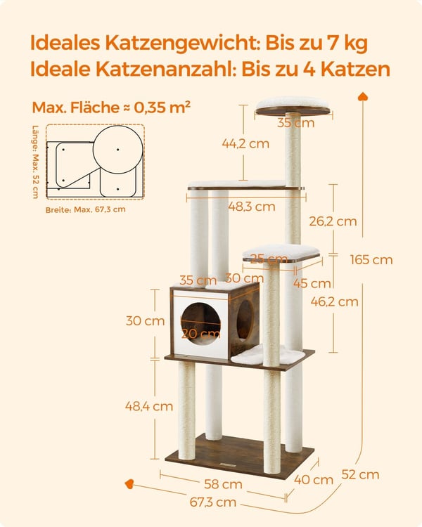 Kattetræ, 58x40x165 cm, Brun