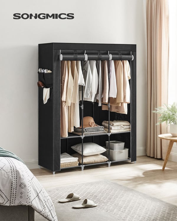 Tøygarderobe, 45x130x167 cm, svart