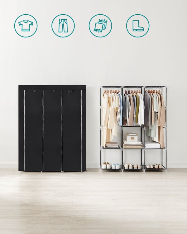 Tøygarderobe, 45x130x167 cm, svart