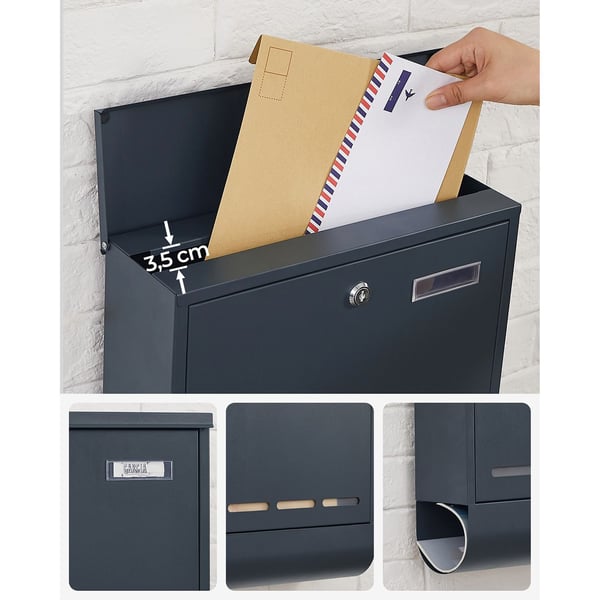 Postkasse med aviskompartiment, 35x12x42,5 cm, antrasitt