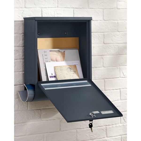Postkasse med aviskompartiment, 35x12x42,5 cm, antrasitt