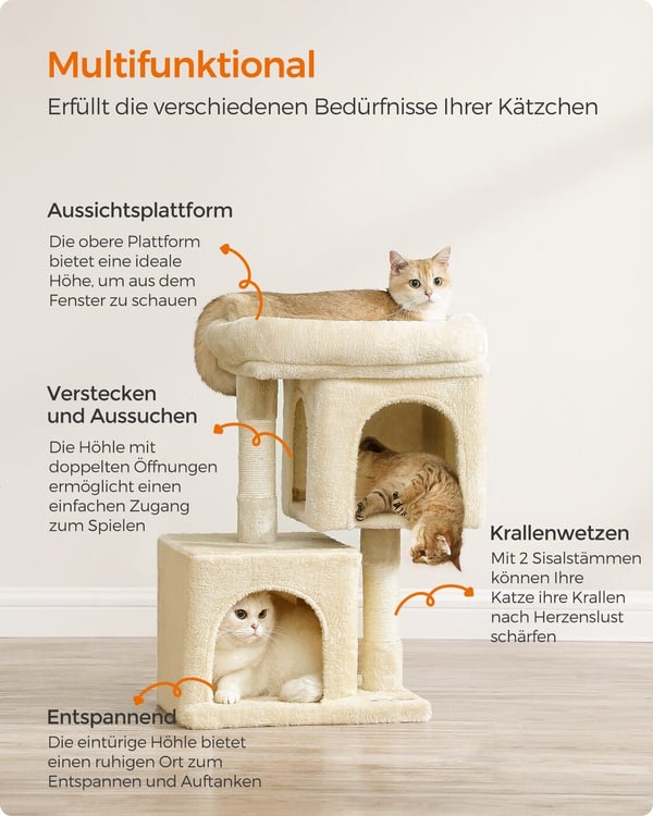Kattetre, 40x30x67 cm, Beige