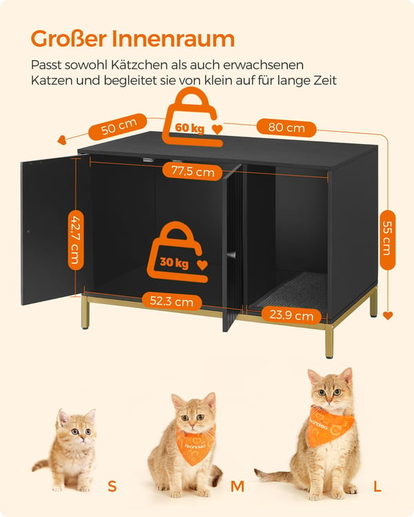 Kattegrus Kabinet, 80x50x55 cm, Sort