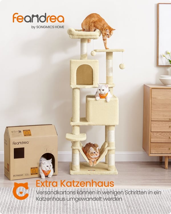 Kattetræ, 49x40x155 cm, Beige