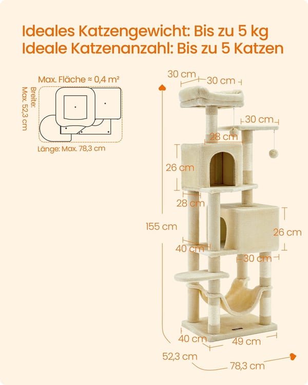 Kattetræ, 49x40x155 cm, Beige