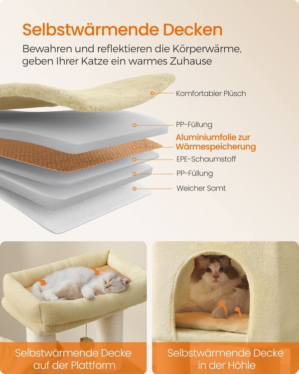 Kattetre, 50x50x160 cm, Sandbeige