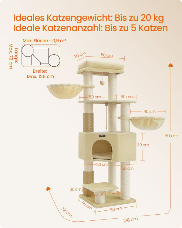 Kattetre, 50x50x160 cm, Sandbeige