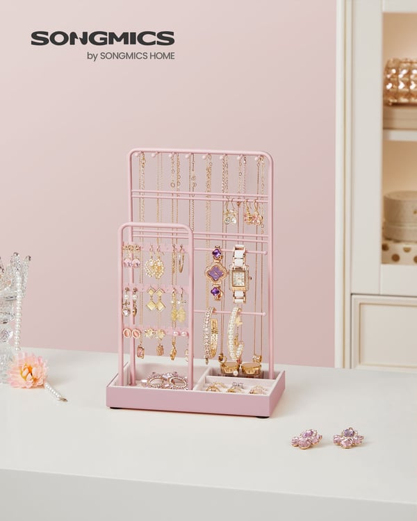 Smykkestativ, metalramme, 11,5x19,6x30,8 cm, pink
