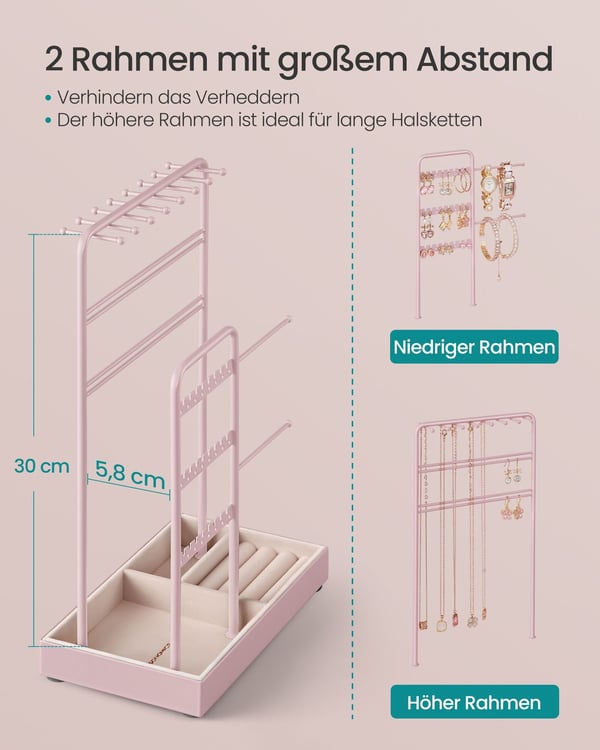 Smykkestativ, metalramme, 11,5x19,6x30,8 cm, pink