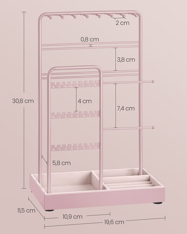 Smykkestativ, metalramme, 11,5x19,6x30,8 cm, pink