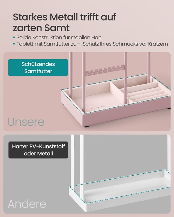 Smykkestativ, metalramme, 11,5x19,6x30,8 cm, pink