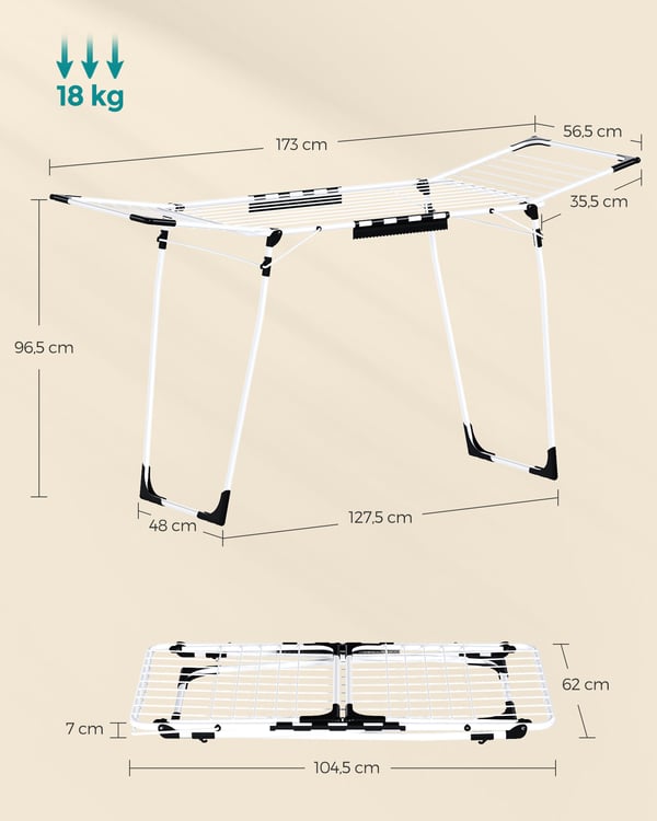 Klesstativ, 56,5x173x96,5 cm, Hvit