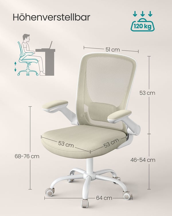 Kontorstol, 66x60x99-107 cm, Beige