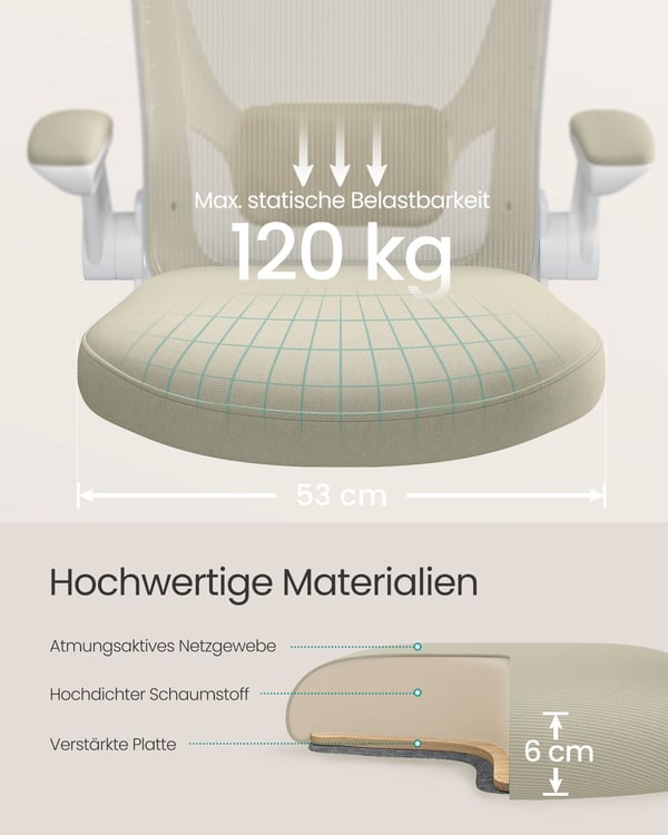 Kontorstol, 66x60x99-107 cm, Beige