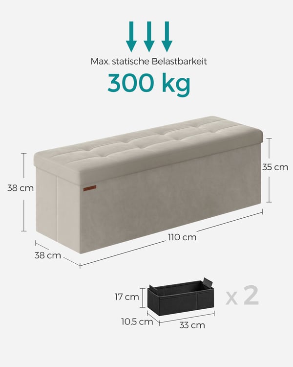 Oppbevaringsbenk, 38x110x38 cm, Kremfarget