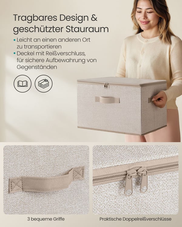 Opbevaringskassesæt, 40x30x25 cm, Beige