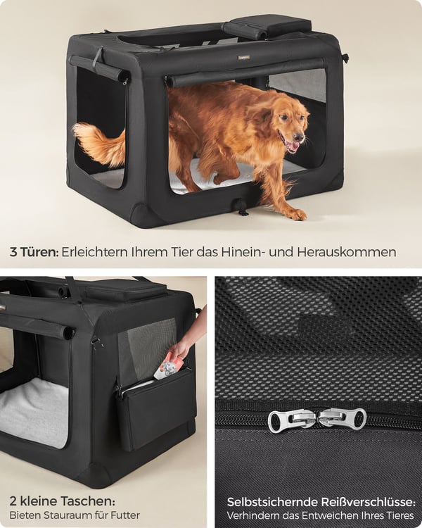 Sammenleggbar transportveske for hund, 122x79x79 cm, svart
