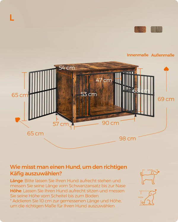 Hundebur, 98x65x69 cm, Brun