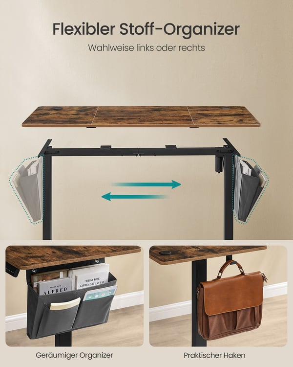 Elektrisk høydejusterbart skrivebord, 60x120x72-120 cm, Hvit