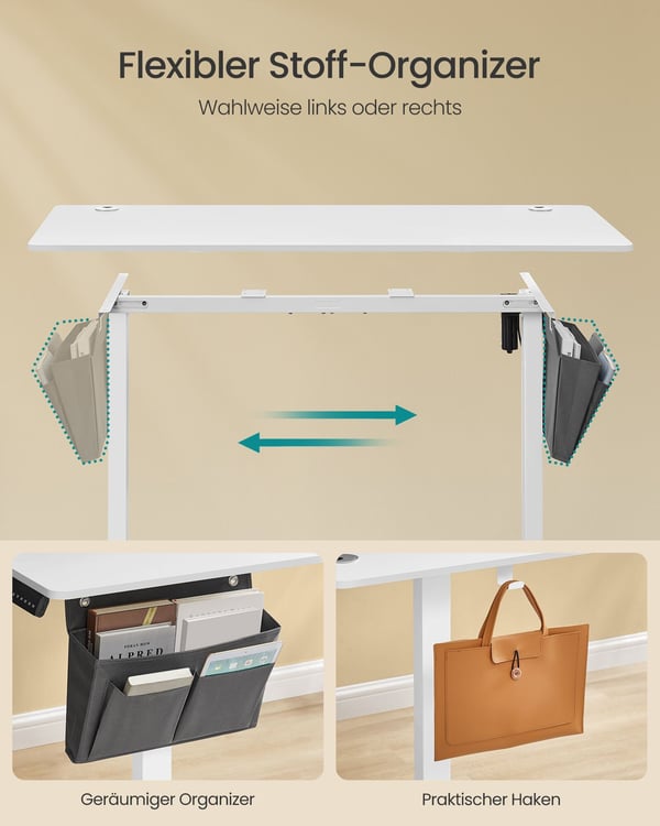 Justerbart skrivebord, 60x120x72-120 cm, Hvit