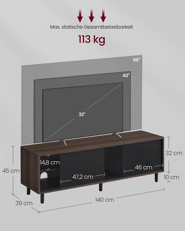 TV-benk, 140x39x45 cm, Brun