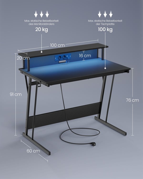 Skrivebord, 60x100x76 cm, Svart